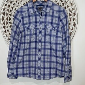 REI purple plaid long sleeve button down size small
